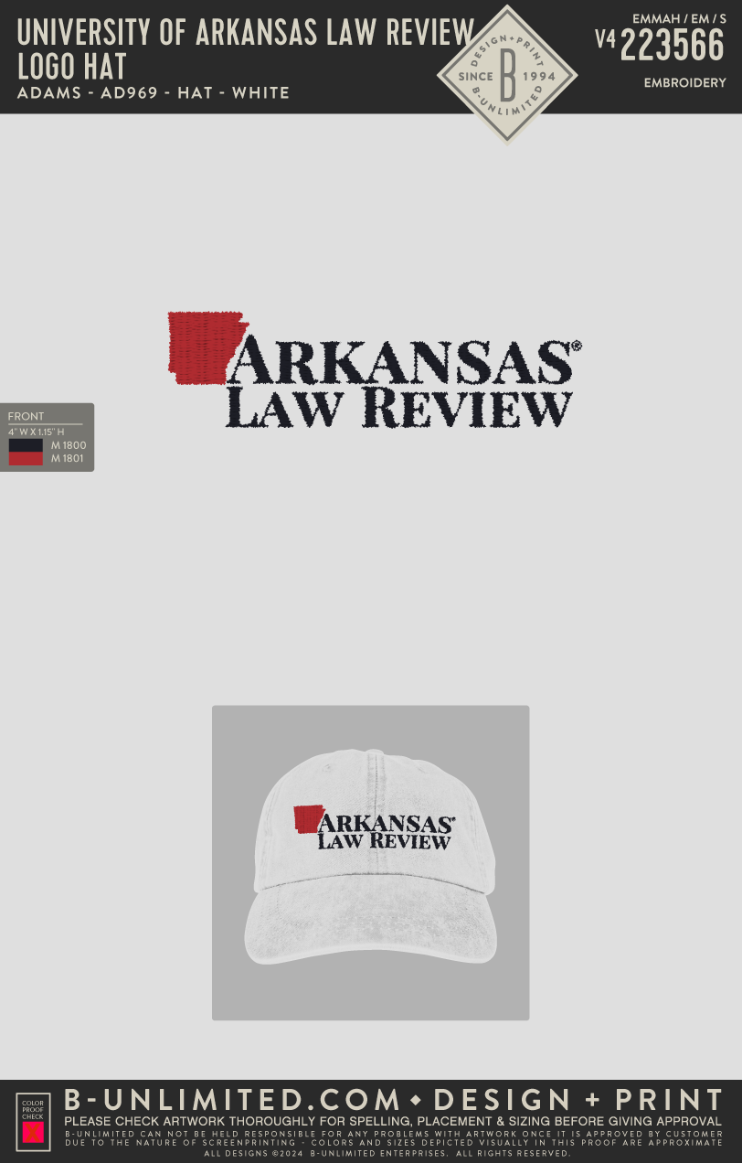 University of Arkansas Law Review - Logo Hat - Adams - AD969 - Hat - White