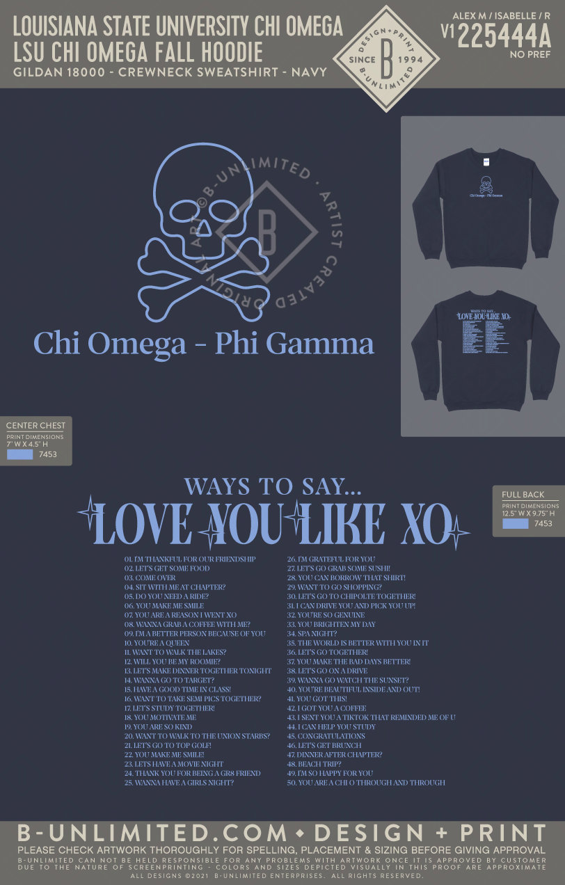 Louisiana State University Chi Omega - LSU Chi Omega Fall Hoodie (EOS26) - Gildan - 18000 - Crewneck Sweatshirt - Navy