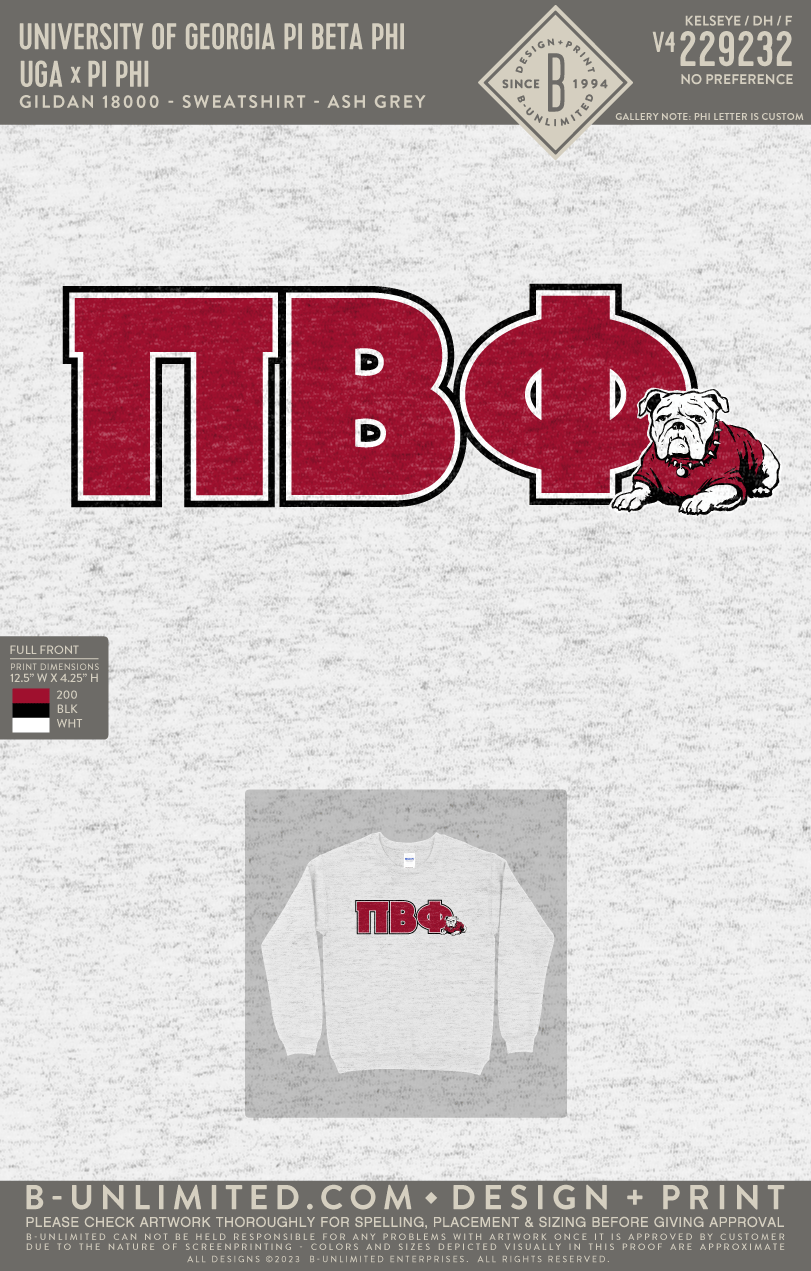 UGA Pi Phi - UGA x Pi Phi(EOS26) - Gildan - 18000 - Crewneck Sweatshirt - Ash Grey
