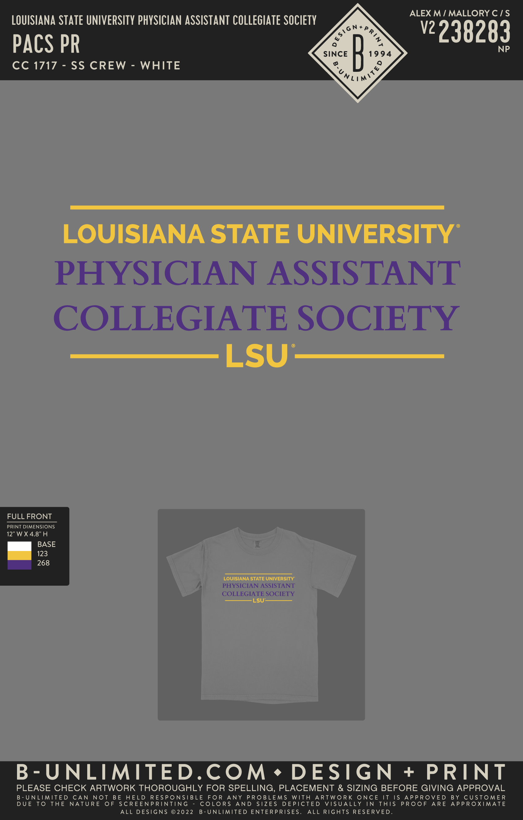Louisiana State University Physician Assistant Collegiate Society - PACS PR - CC - 1717 - SS Crew - Grey