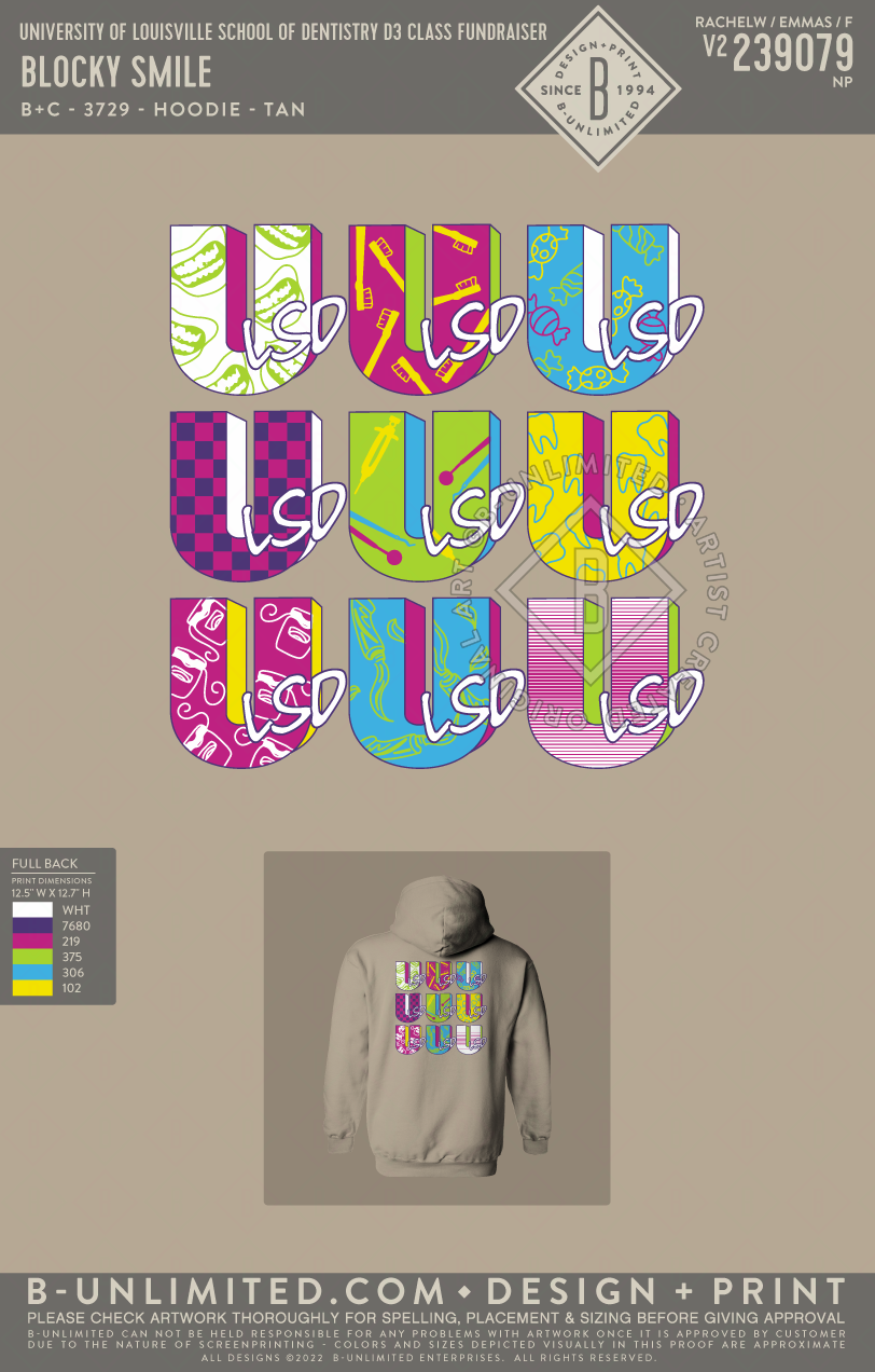 University Of Louisville School of Dentistry D3 Class Fundraiser - Blocky Smile - B+C - 3729 - Hoodie - Tan Fleece
