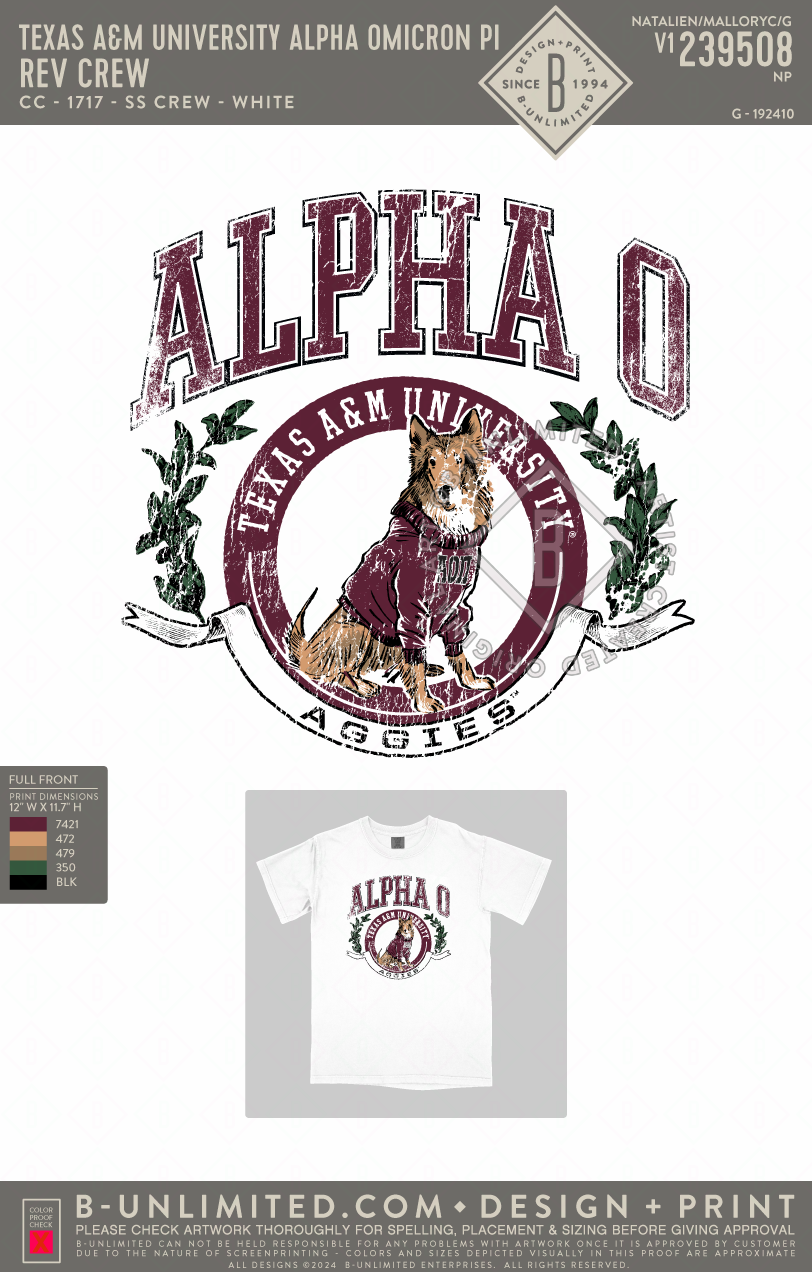 Texas A&M University Alpha Omicron Pi - Rev Crew - CC - 1717 - SS Crew - White