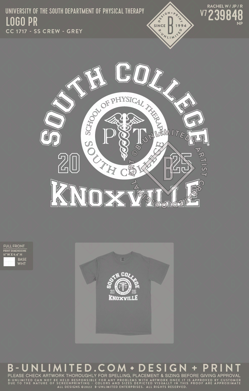 South College Department of Physical Therapy - Logo PR - CC - 1717 - SS Crew - Grey