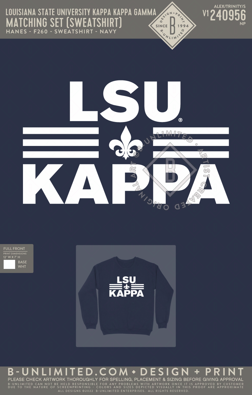 Louisiana State University Kappa Kappa Gamma - Matching Set (sweatshirt) (EOS26) - Hanes - F260 - Sweatshirt - Navy