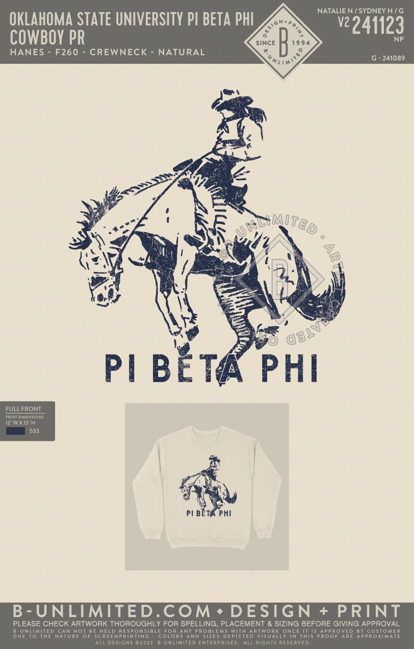 Oklahoma State University Pi Beta Phi - Cowboy PR (72hoursale24) - Hanes - F260 - Sweatshirt - Natural