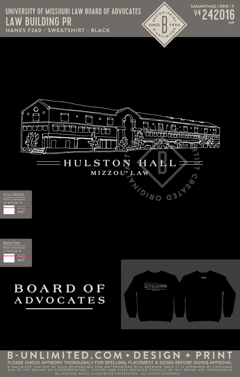 University of Missouri Law Board of Advocates - Law Building PR - Hanes - F260 - Sweatshirt - Black