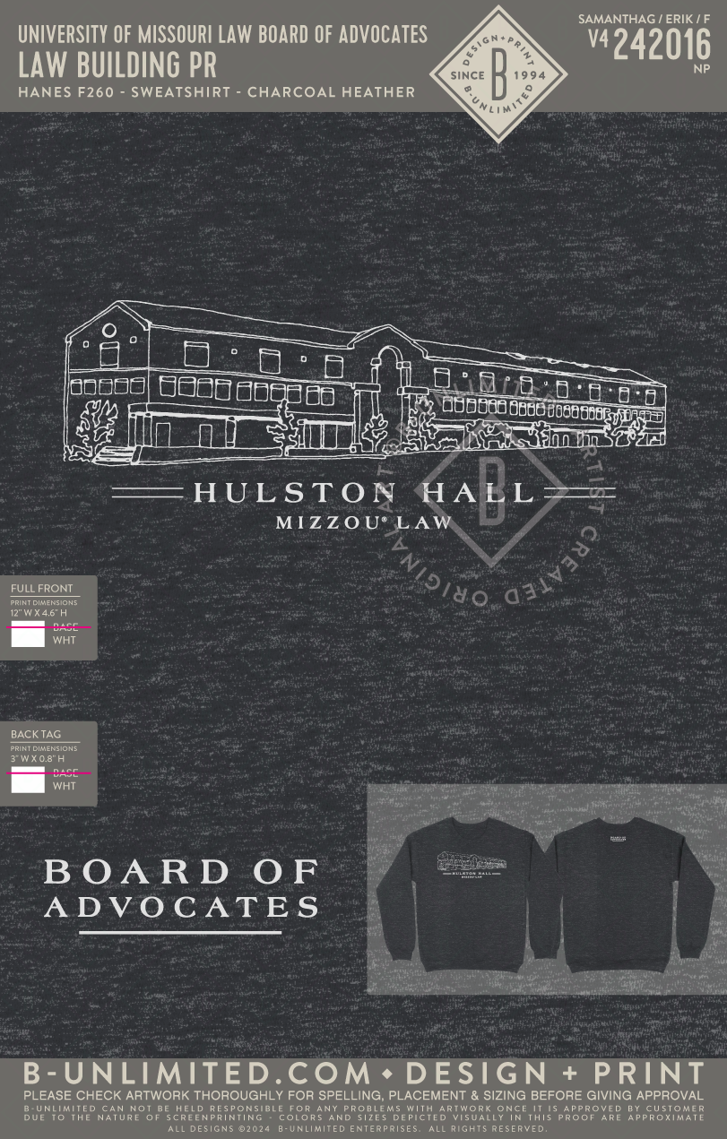 University of Missouri Law Board of Advocates - Law Building PR - Hanes - F260 - Sweatshirt - Charcoal Heather