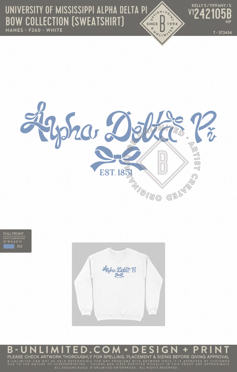 University of Mississippi Alpha Delta Pi - Bow Collection (Sweatshirt) (72hoursale24) - Hanes - F260 - Sweatshirt - White