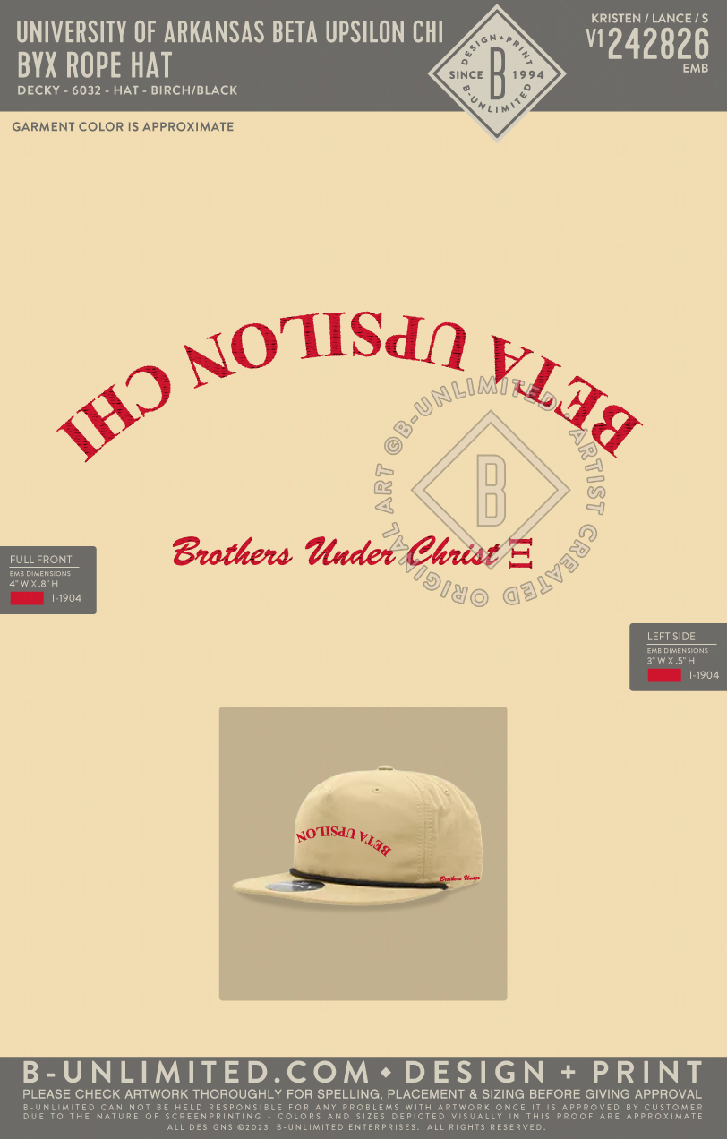 University of Arkansas Beta Upsilon Chi - BYX Rope Hat - Decky - 6032 - 5 Panel High Profile Cotton/Poly Blend Rope Hat - Birch/Black