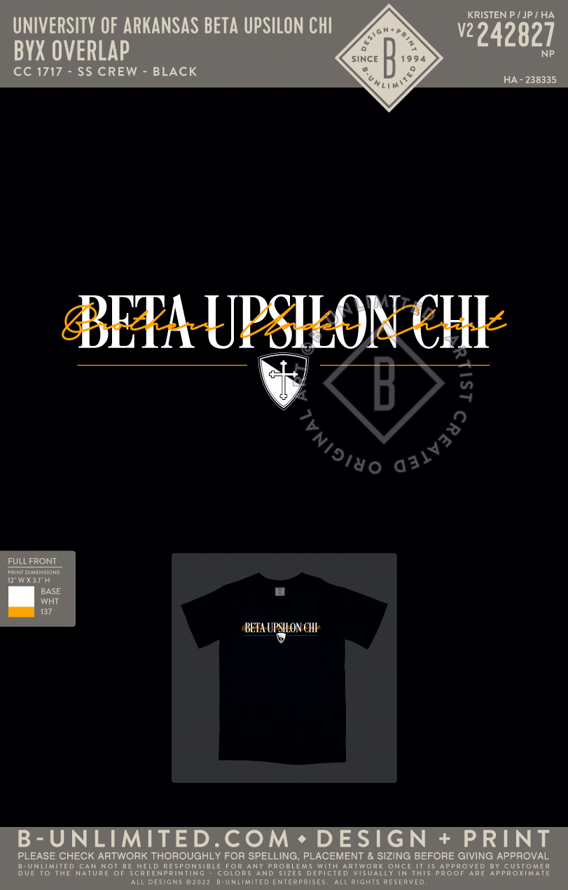 University of Arkansas Beta Upsilon Chi - BYX Overlap - CC - 1717 - SS Crew - Black