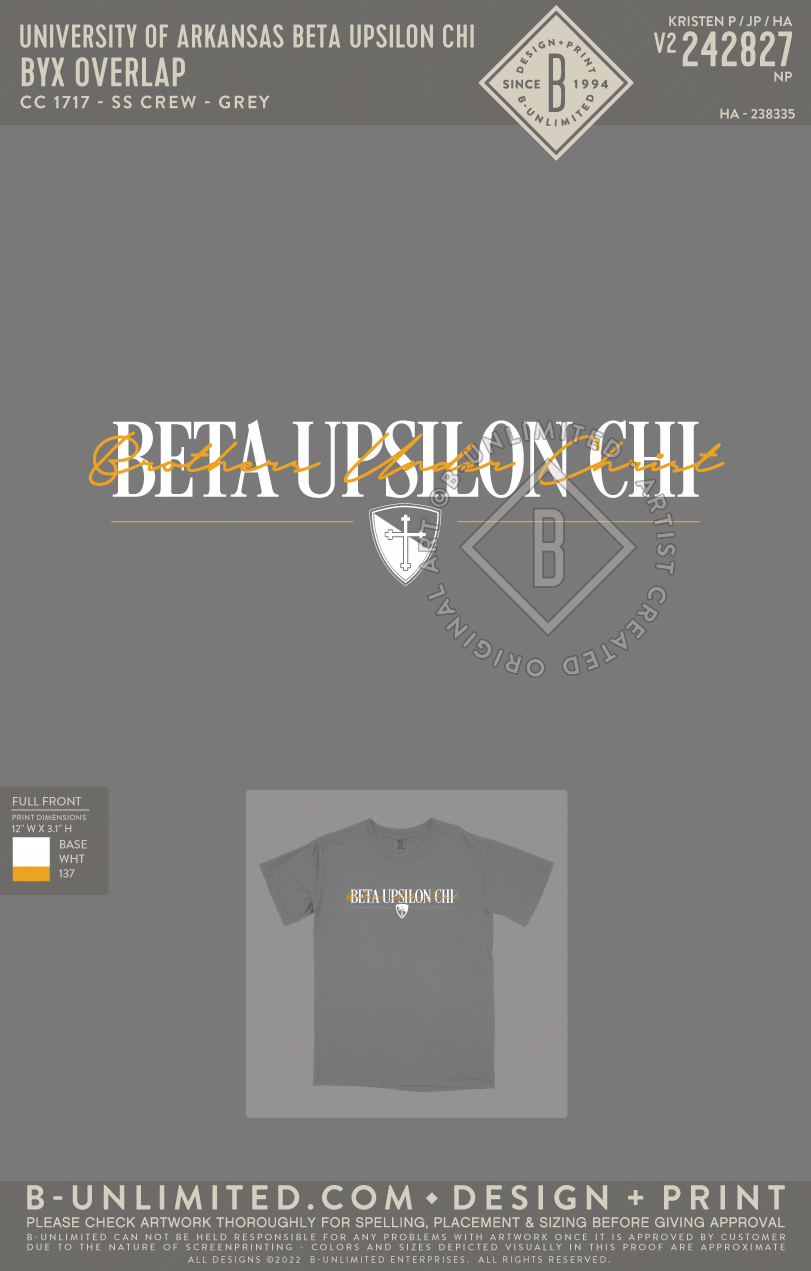University of Arkansas Beta Upsilon Chi - BYX Overlap - CC - 1717 - SS Crew - Grey
