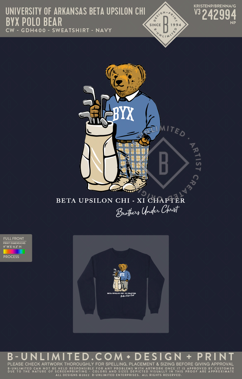 University of Arkansas Beta Upsilon Chi - BYX Polo bear - CW - GDH400 - Sweatshirt - Navy