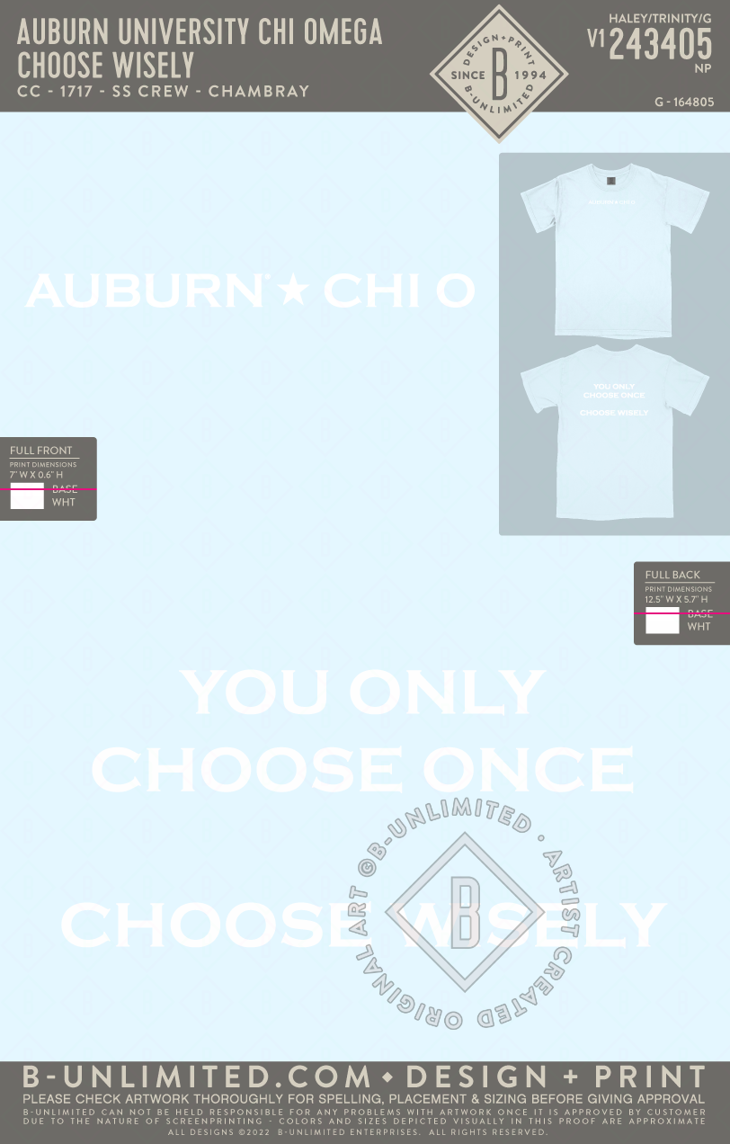 Auburn University Chi Omega - choose wisely - CC - 1717 - SS Crew - Chambray
