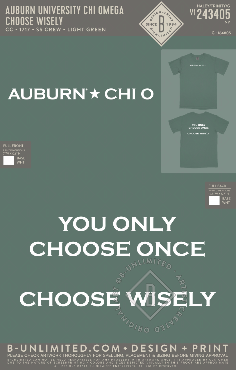 Auburn University Chi Omega - choose wisely - CC - 1717 - SS Crew - Light Green