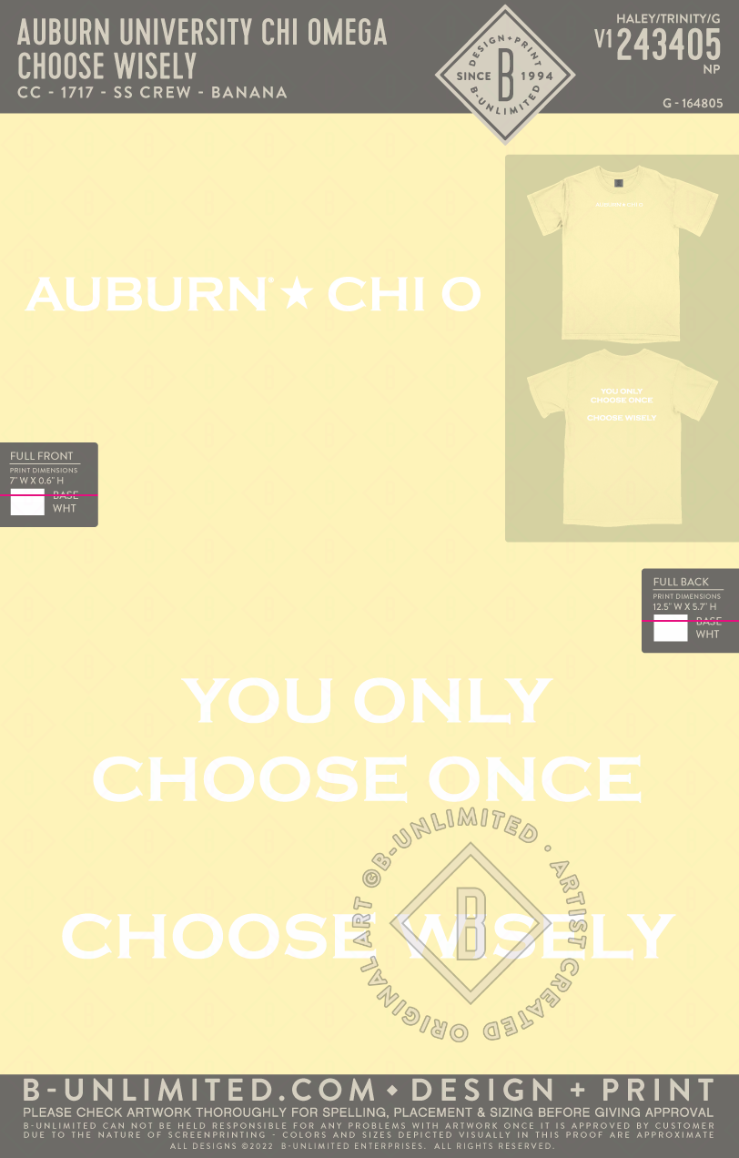 Auburn University Chi Omega - choose wisely - CC - 1717 - SS Crew - Banana
