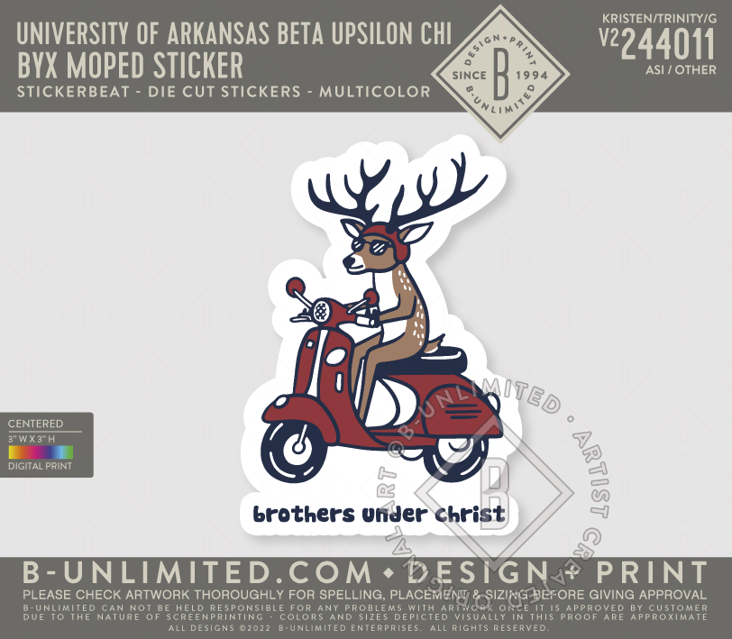University of Arkansas Beta Upsilon Chi - BYX Moped Sticker - Stickerbeat - Die Cut Stickers - Multicolor