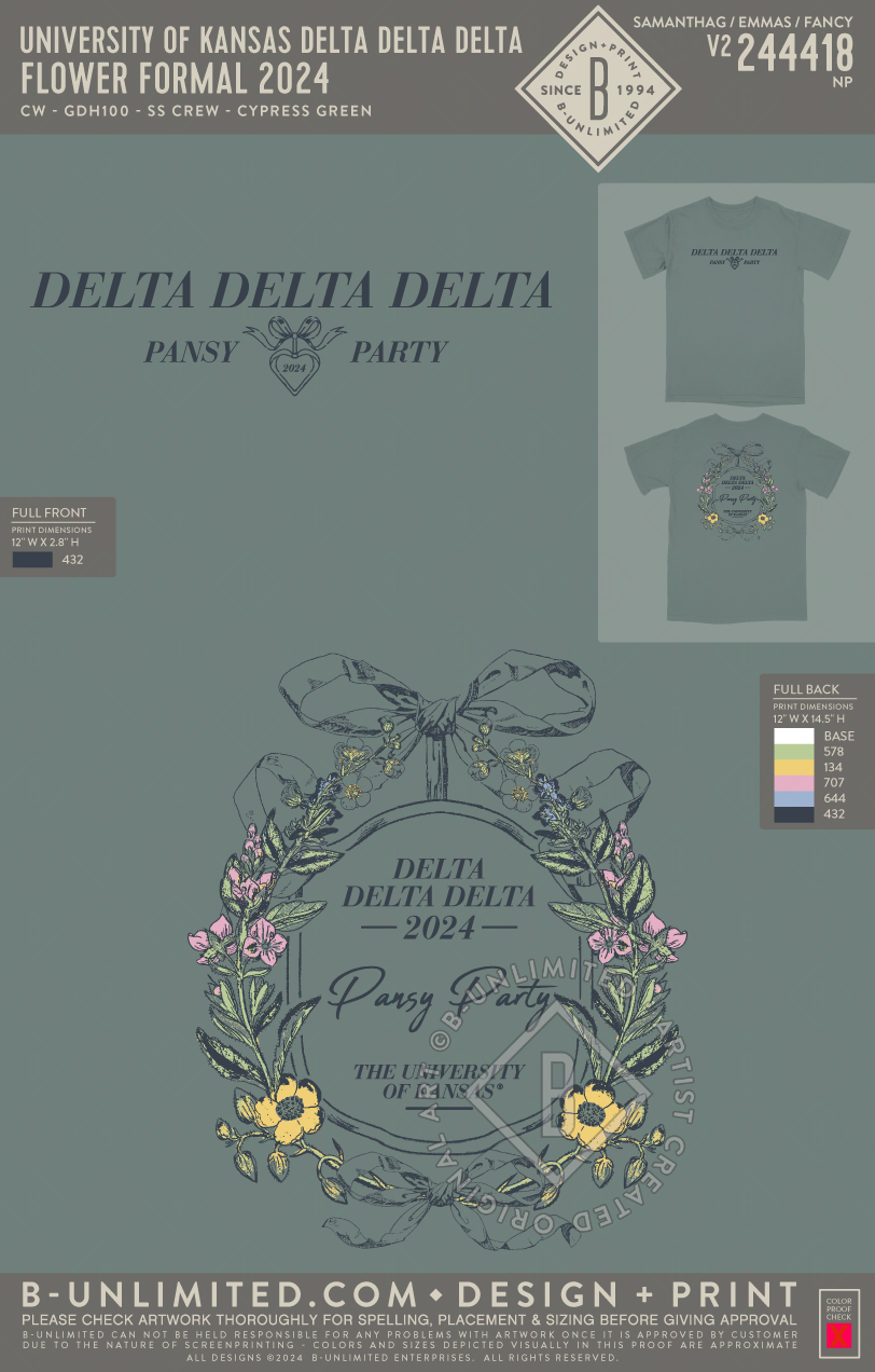 University of Kansas Delta Delta Delta - Flower Formal 2024 - CW - GDH100 - SS Crew - Cypress Green