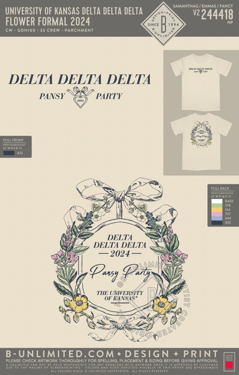 University of Kansas Delta Delta Delta - Flower Formal 2024 - CW - GDH100 - SS Crew - Parchment