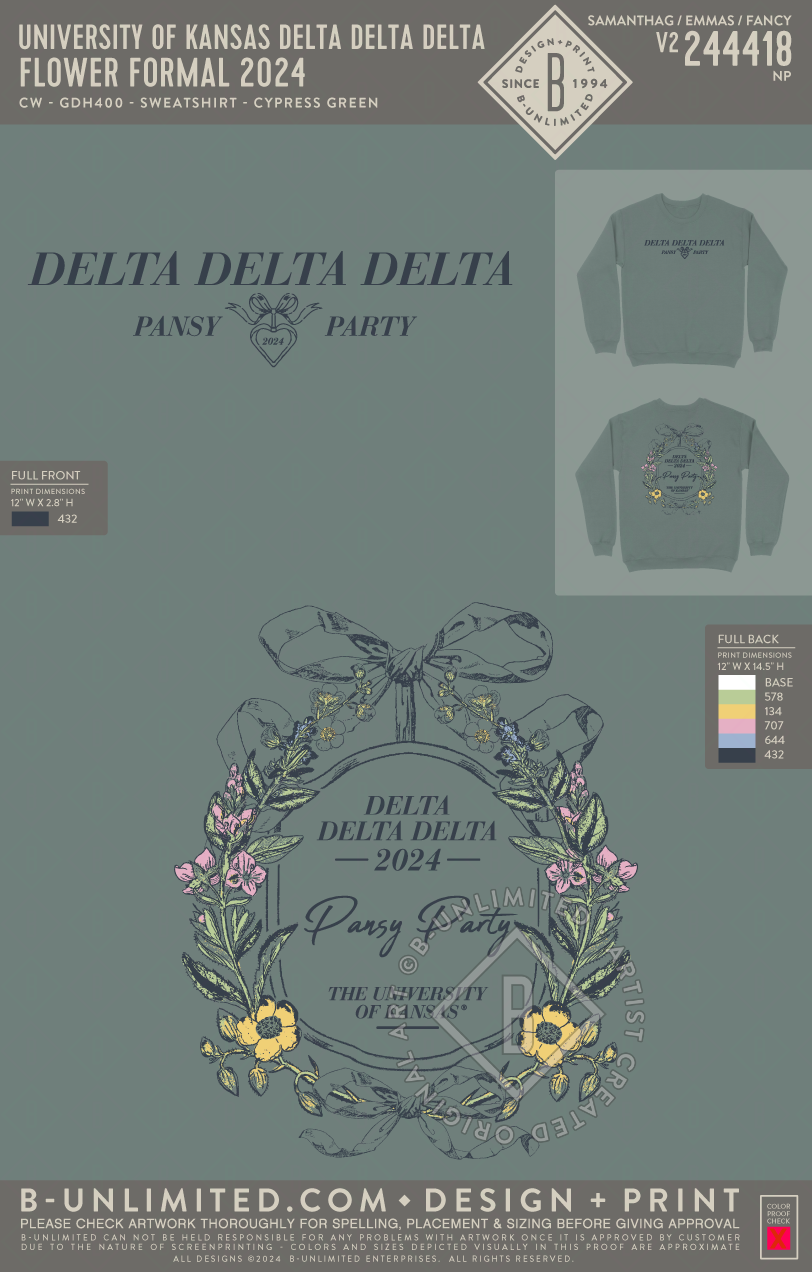 University of Kansas Delta Delta Delta - Flower Formal 2024 - CW - GDH400 - Sweatshirt - Cypress Green