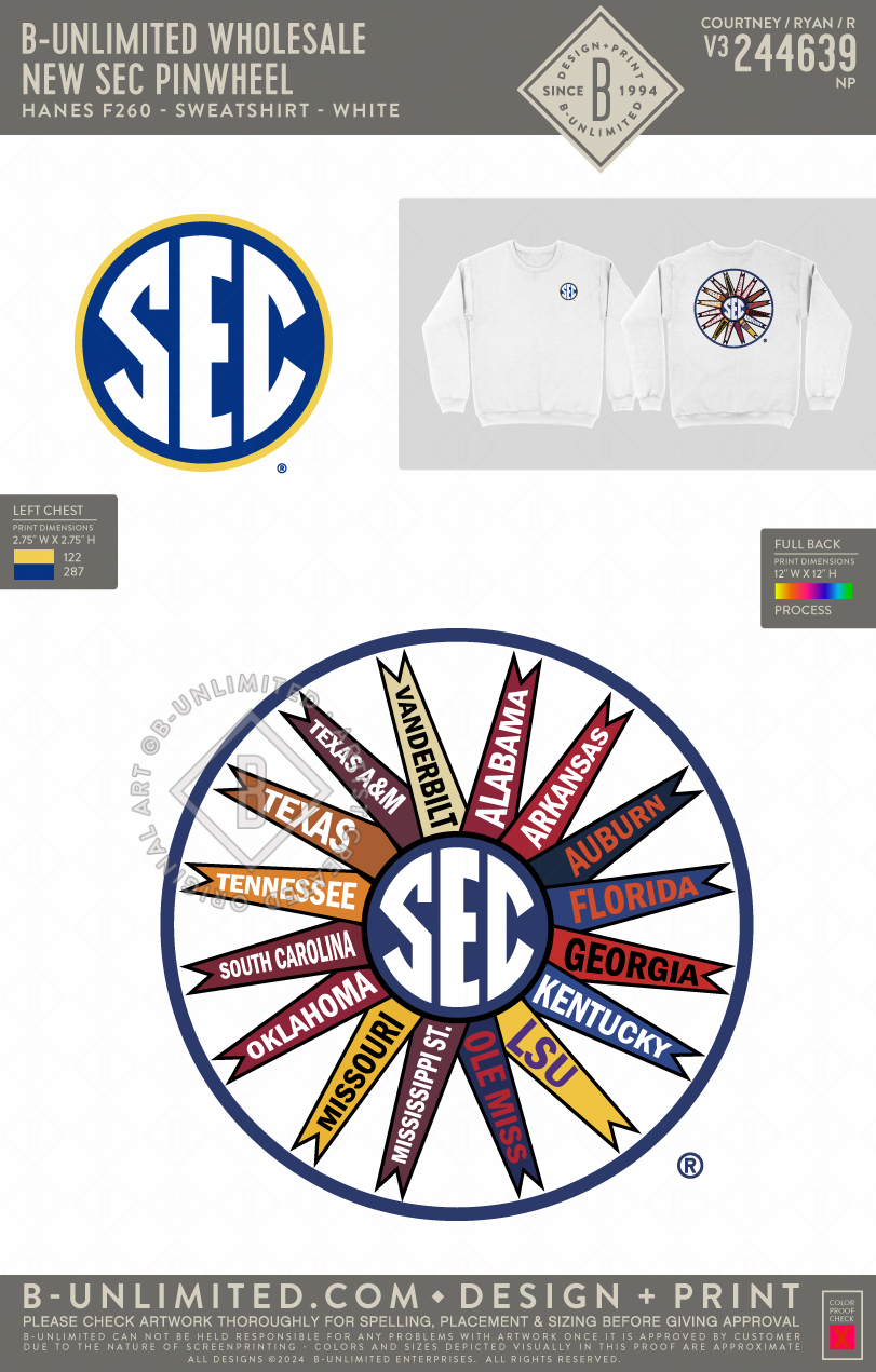 B-Unlimited Wholesale - NEW SEC pinwheel (LC) - Hanes - F260 - Sweatshirt - White