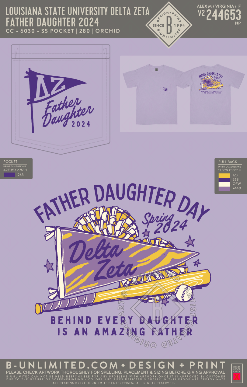 Louisiana State University Delta Zeta - Father Daughter 2024 - CC - 6030 - SS Pocket - Orchid
