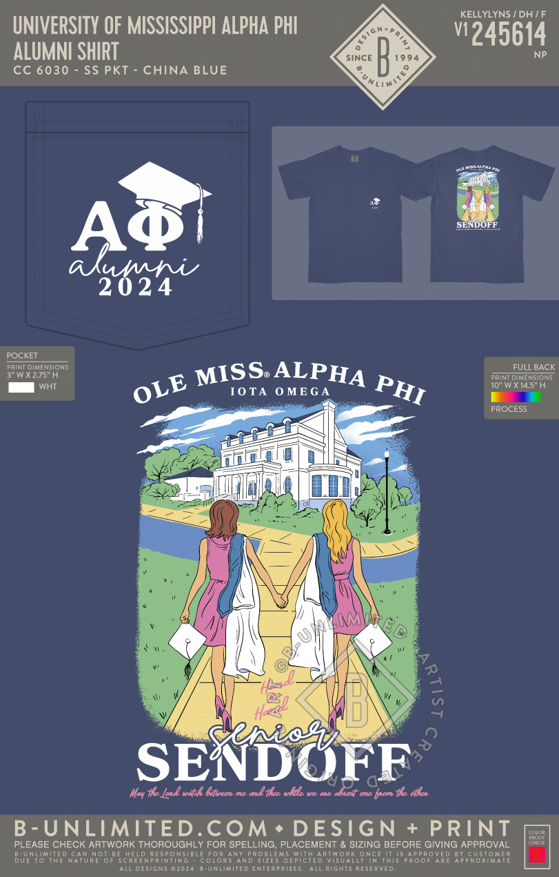 University of Mississippi Alpha Phi - Alumni shirt - CC - 6030 - SS Pocket - China Blue