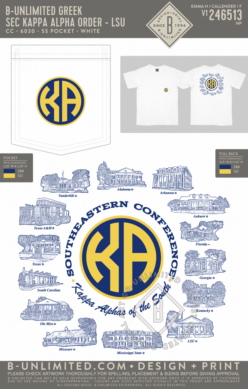 B-Unlimited Sales - SEC Kappa Alpha Order (EOS26) - CC - 6030 - SS Pocket - White