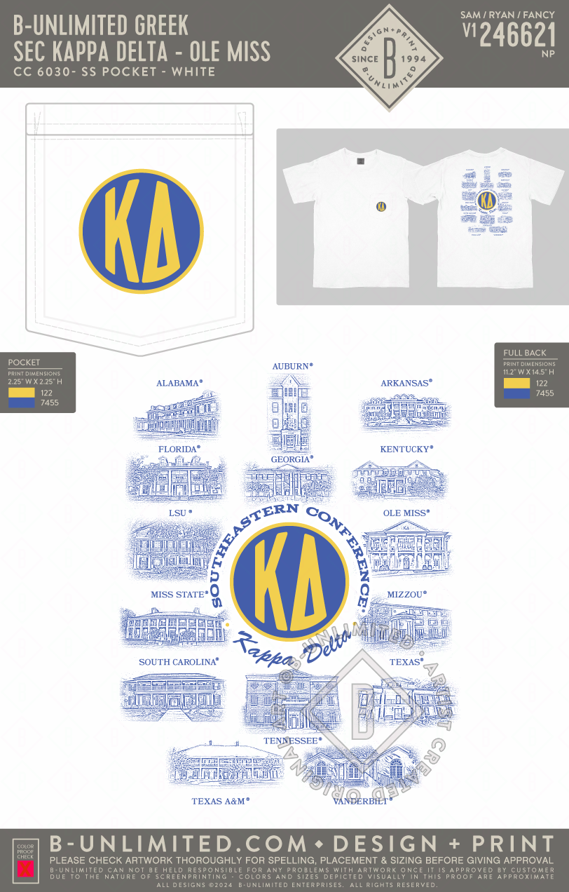 B-Unlimited Sales - SEC Kappa Delta - Ole Miss (EOS26) - CC - 6030 - SS Pocket - White
