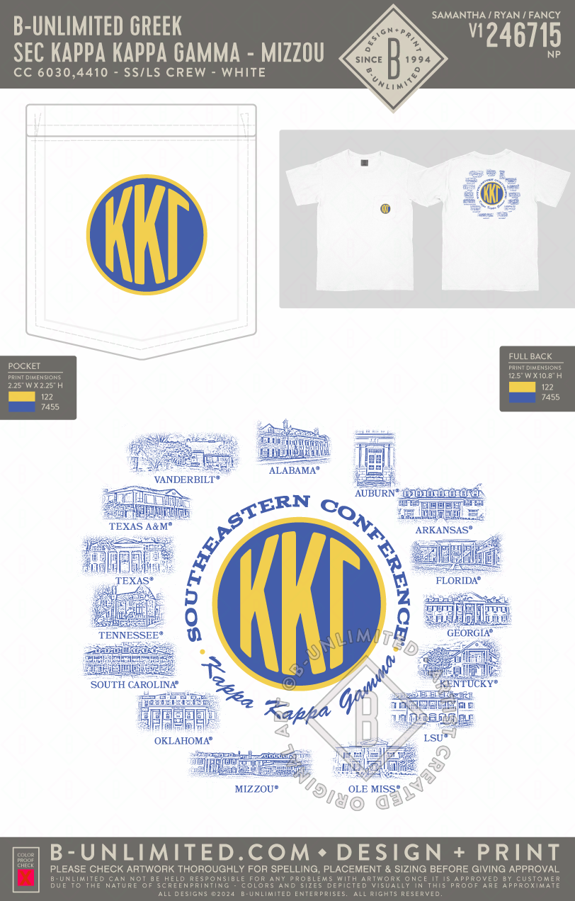 B-Unlimited Sales - SEC Kappa Kappa Gamma (EOS26) - CC - 6030 - SS Pocket - White