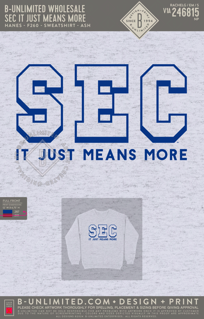 B-Unlimited Wholesale - SEC It Just Means More - Hanes - F260 - Sweatshirt - Ash