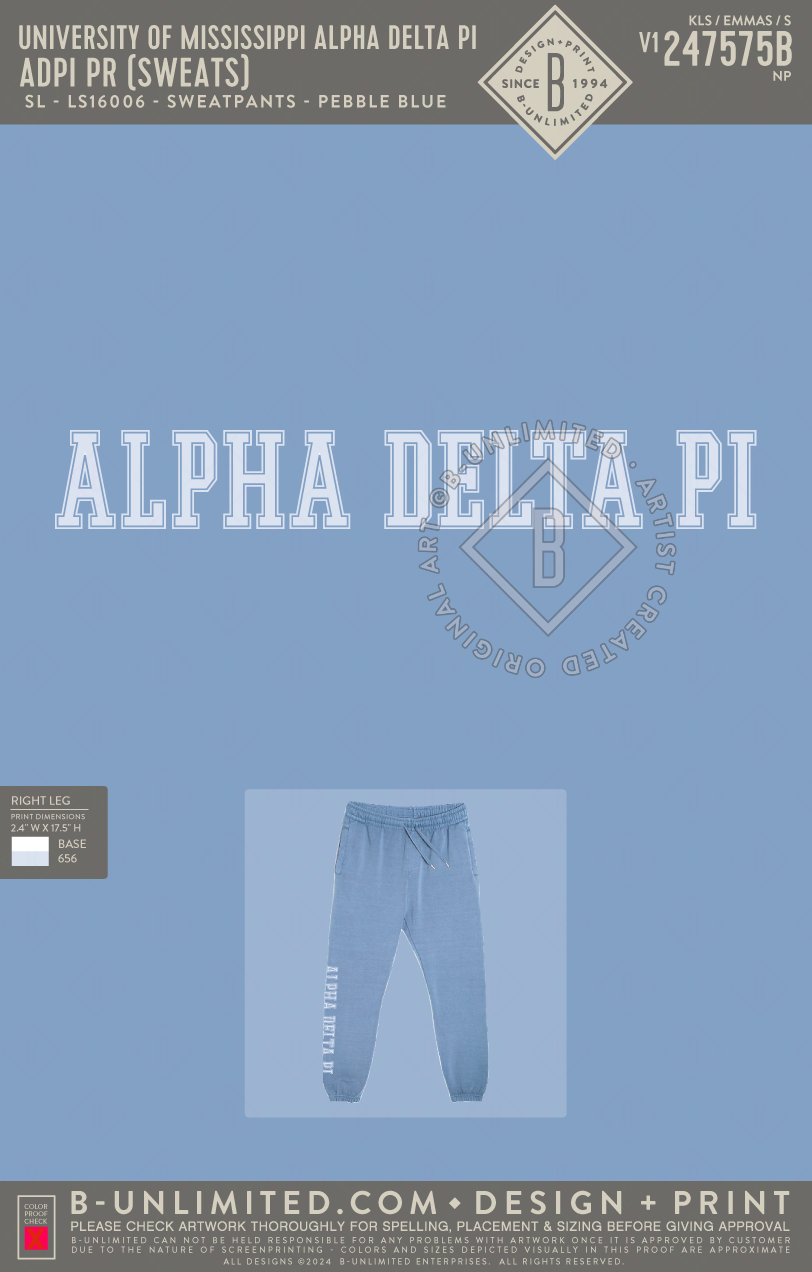 University of Mississippi Alpha Delta Pi ADPI PR (sweats) Lane Sev