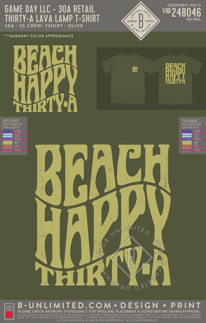 Game Day LLC - 30A Retail - Thirty-A Lava Lamp T-Shirt - Customer Supplied Garment - Olive