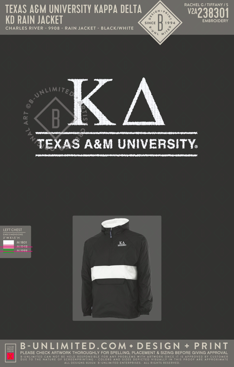 Texas A&M University Kappa Delta - KD Rain Jacket 2026 - Charles River - 9908 - Striped Rain Jacket Pullover - Black/White