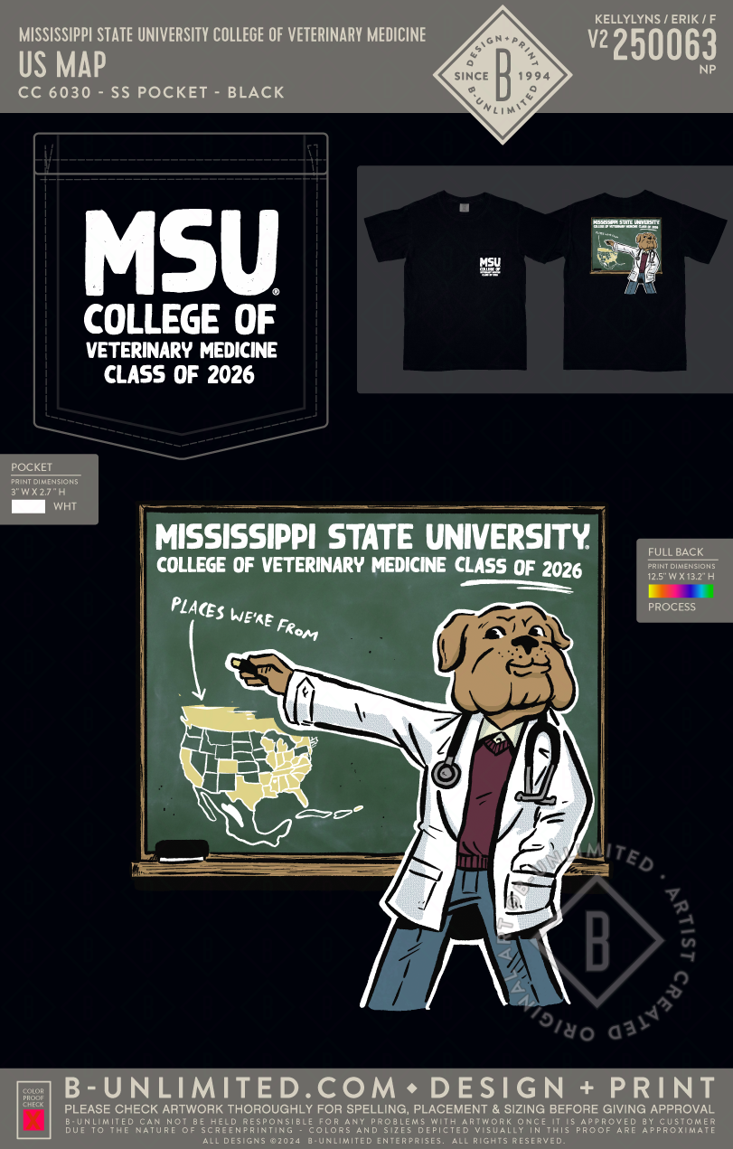 Mississippi State University Vet Med Class of 2026 US Map CC 603