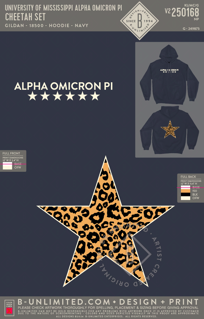 University of Mississippi Alpha Omicron Pi - Cheetah Set (EOS26) - Gildan - 18500 - Hoodie - Navy