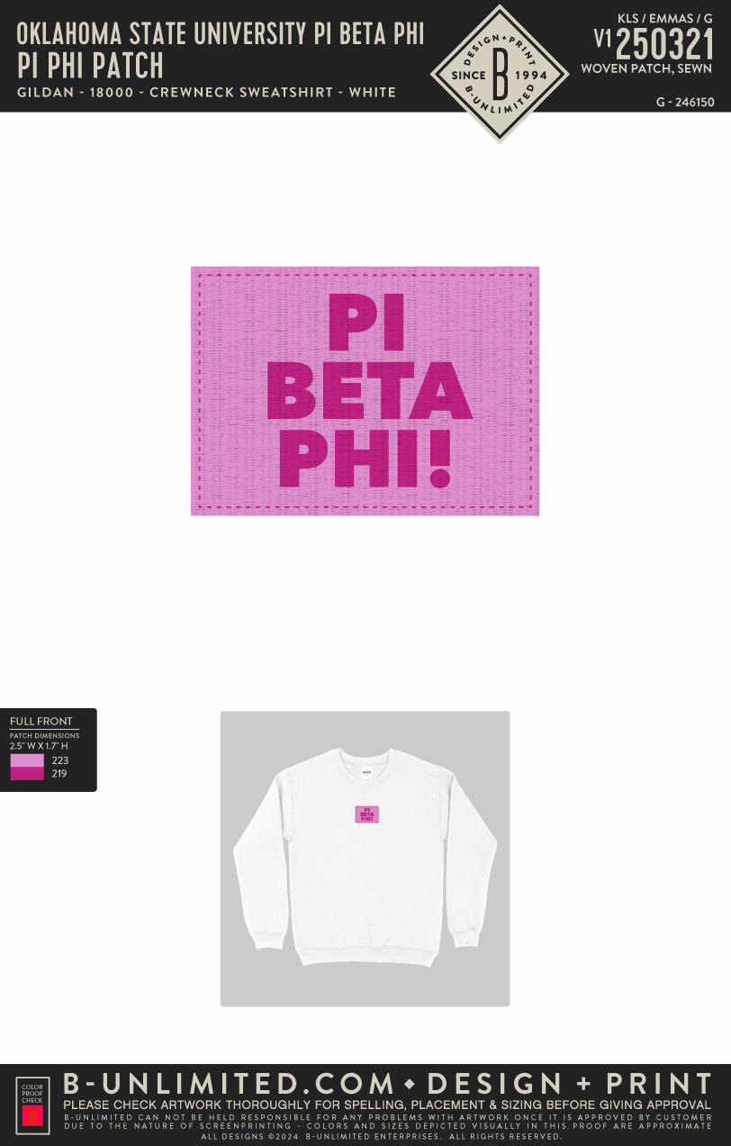 Oklahoma State University Pi Beta Phi Pi Phi Patch Gildan 18000