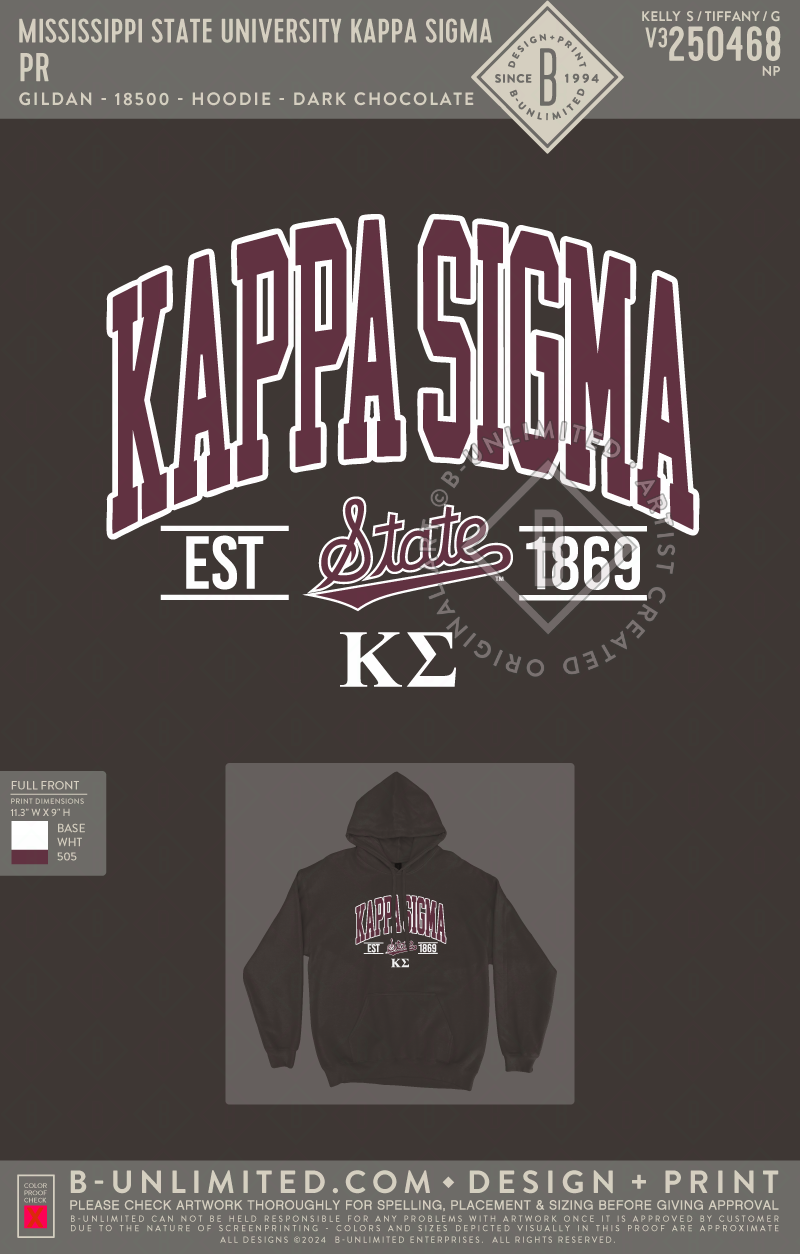 Mississippi State University Kappa Sigma - PR - Gildan - 18500 - Hoodie - Dark Chocolate