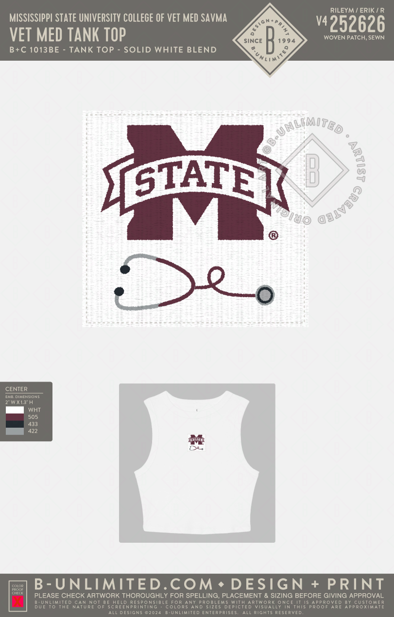 Mississippi State University College of Vet Med SAVMA - Vet Med Tank Top - B+C - 1013 - Micro Rib Muscle Tank - White