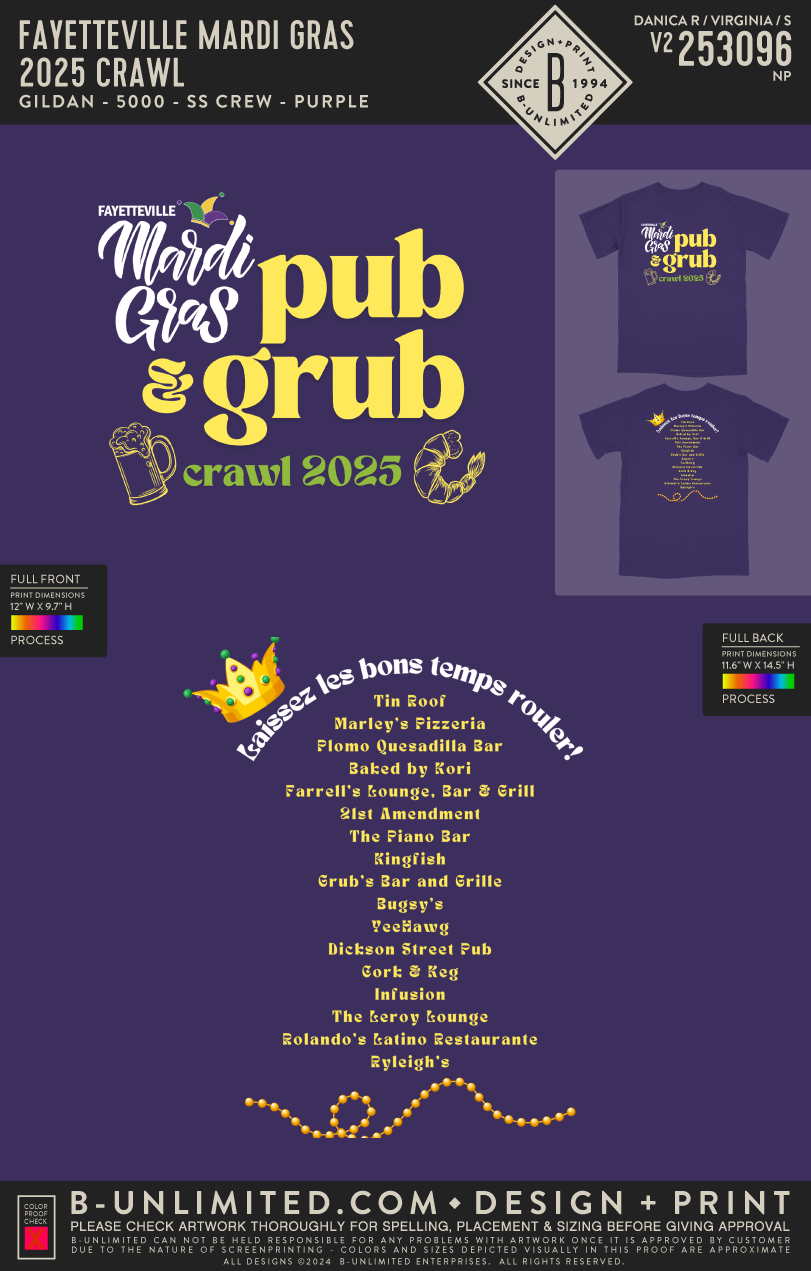 Fayetteville Mardi Gras - 2025 Crawl - Gildan - 5000 - SS Crew - Purple
