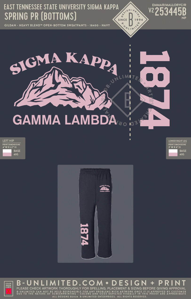 East Tennessee State University Sigma Kappa - Spring PR (bottoms) - Gildan - 18400 - Open Bottom Sweatpants - Navy