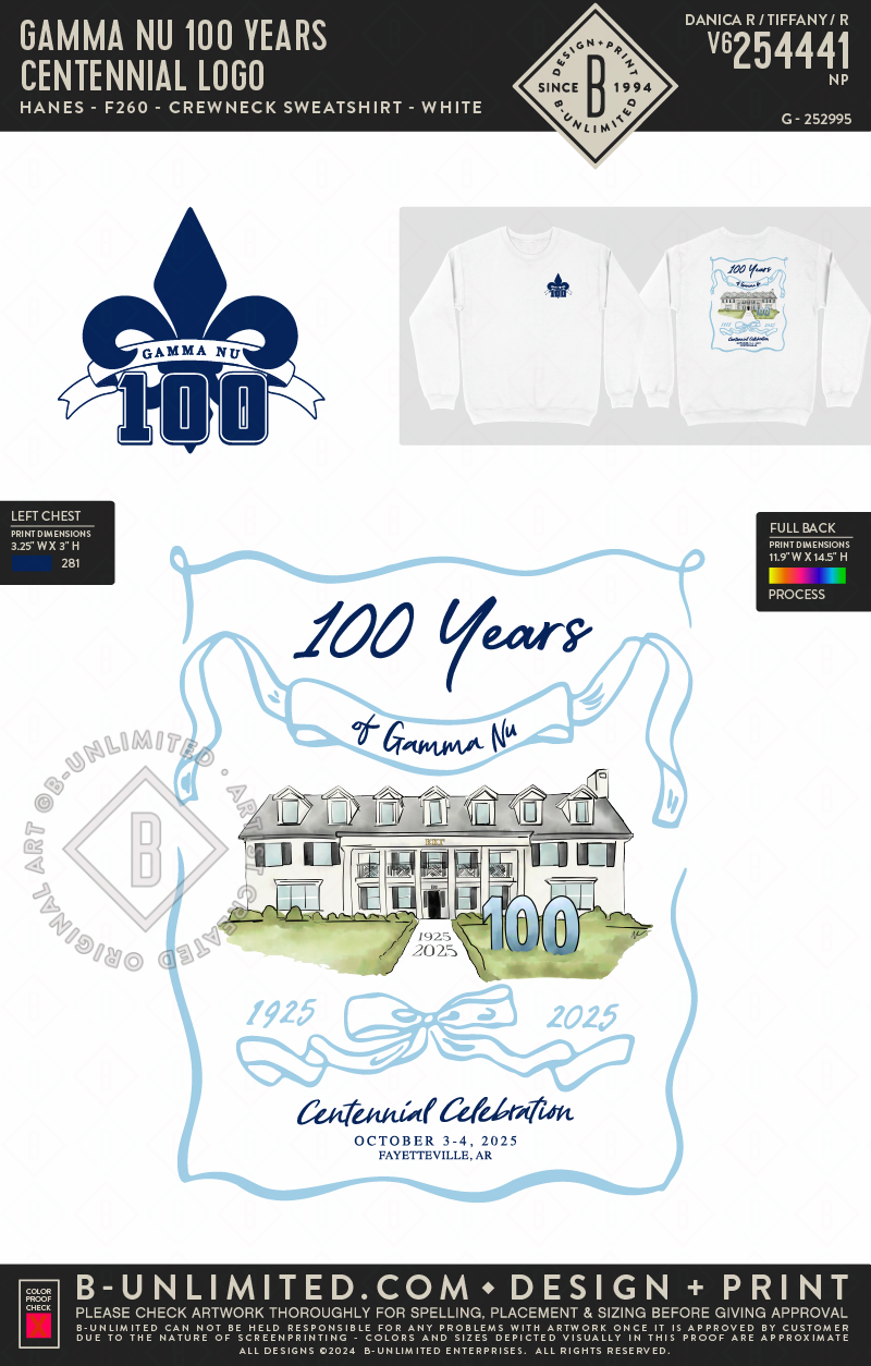 Gamma Nu 100 Years - Centennial Logo - Hanes - F260 - Sweatshirt - White