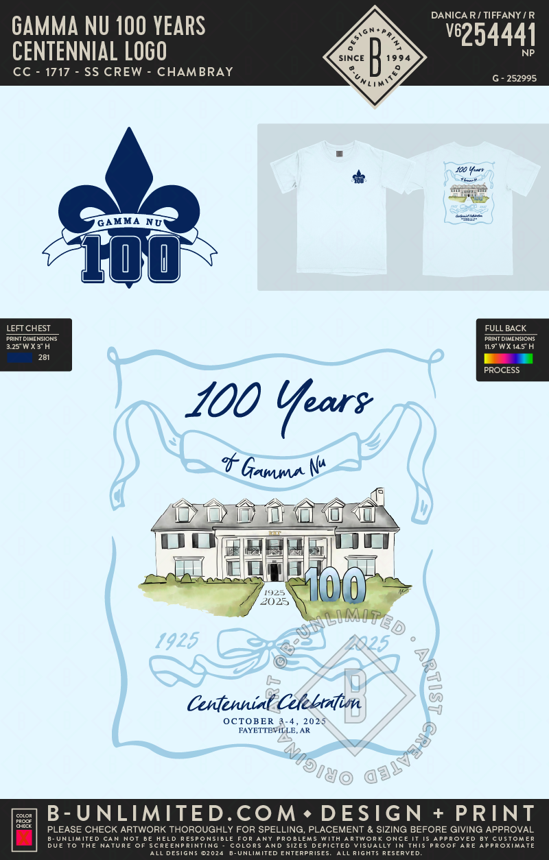 Gamma Nu 100 Years - Centennial Logo - CC - 1717 - SS Crew - Chambray