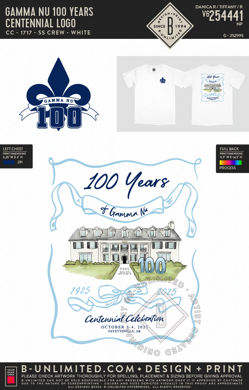 Gamma Nu 100 Years - Centennial Logo - CC - 1717 - SS Crew - White