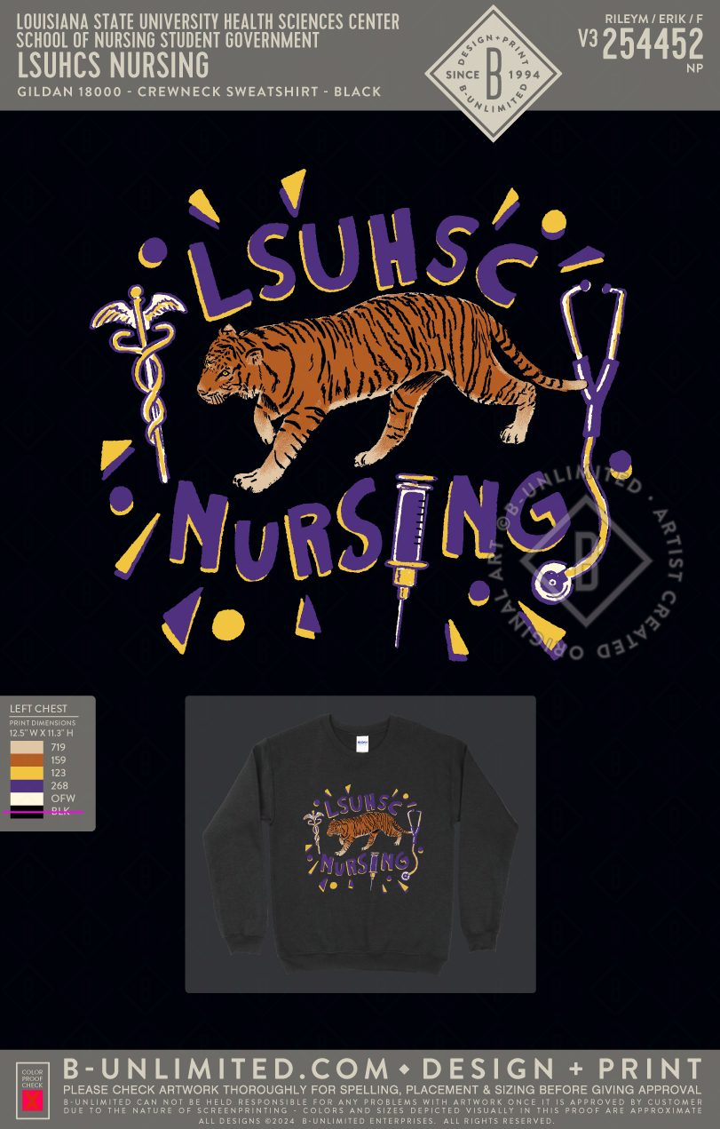 Louisiana State University Health Sciences Center School of Nursing Student Government - LSUHCS Nursing - Gildan - 18000 - Crewneck Sweatshirt - Black