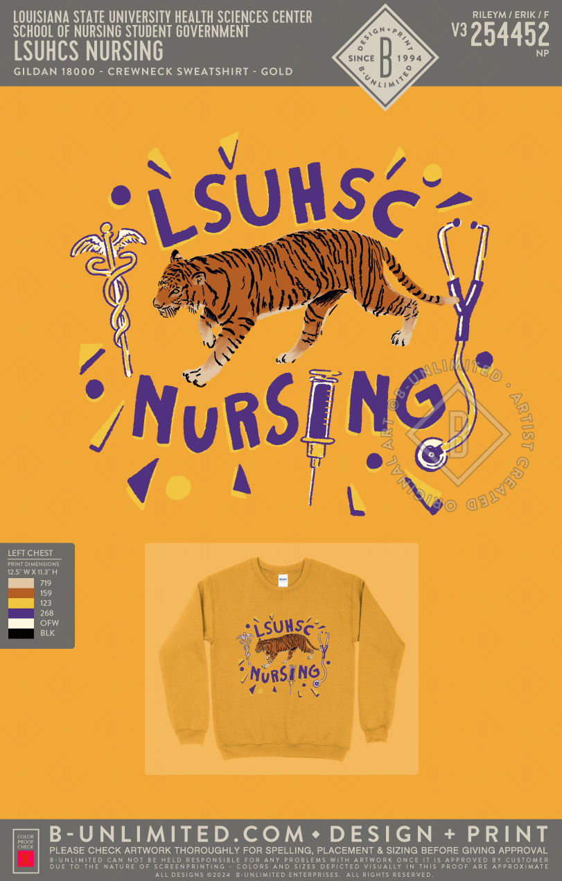 Louisiana State University Health Sciences Center School of Nursing Student Government - LSUHCS Nursing - Gildan - 18000 - Crewneck Sweatshirt - Gold