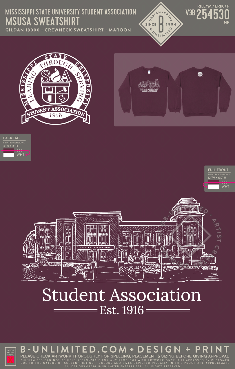 Mississippi State University Student Association - MSUSA Sweatshirt - Gildan - 18000 - Crewneck Sweatshirt - Maroon