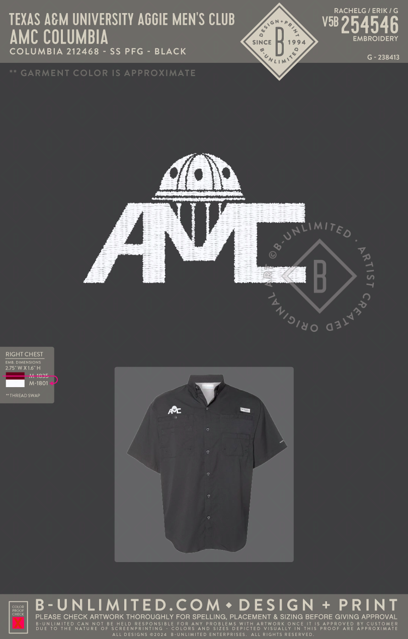 Texas A&M University Aggie Men's Club - AMC Columbia - Columbia - 212468 - SS PFG - Black