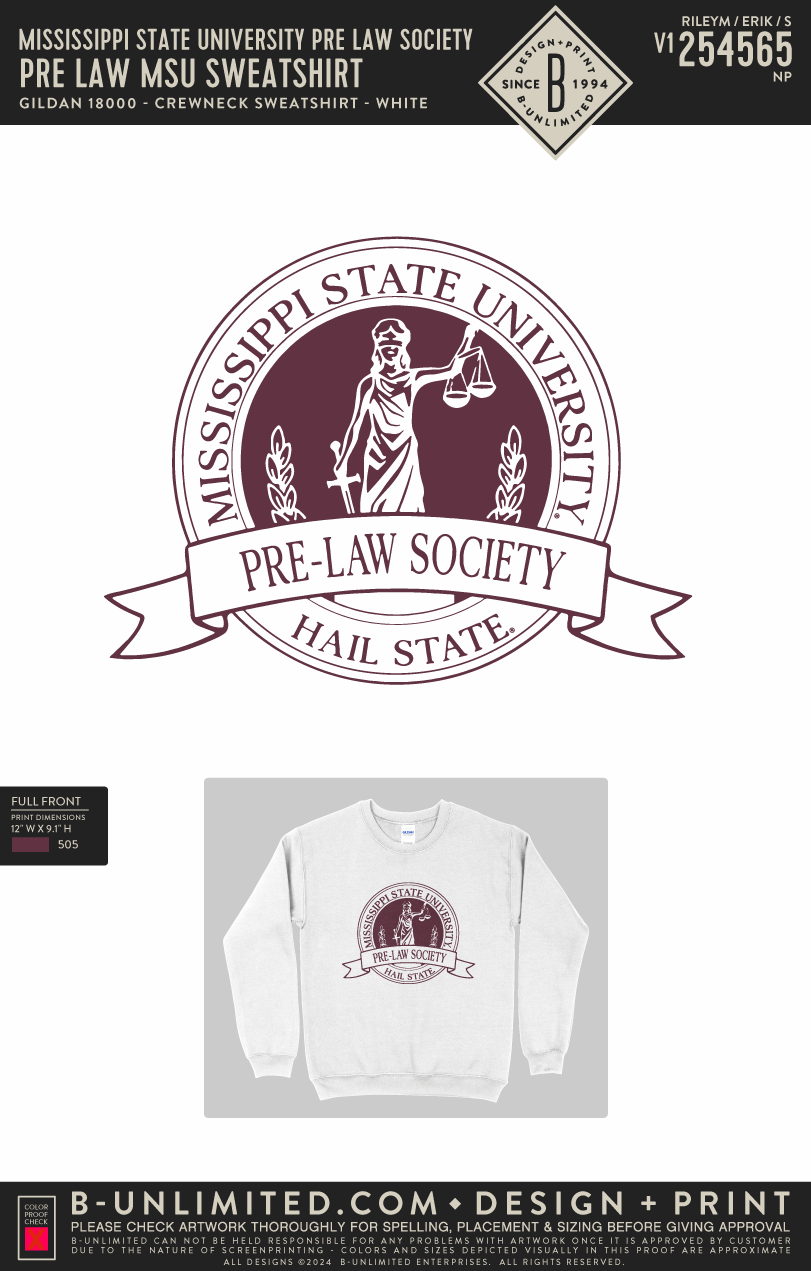 Mississippi State University Pre Law Society - Pre Law MSU Sweatshirt - Gildan - 18000 - Crewneck Sweatshirt - White