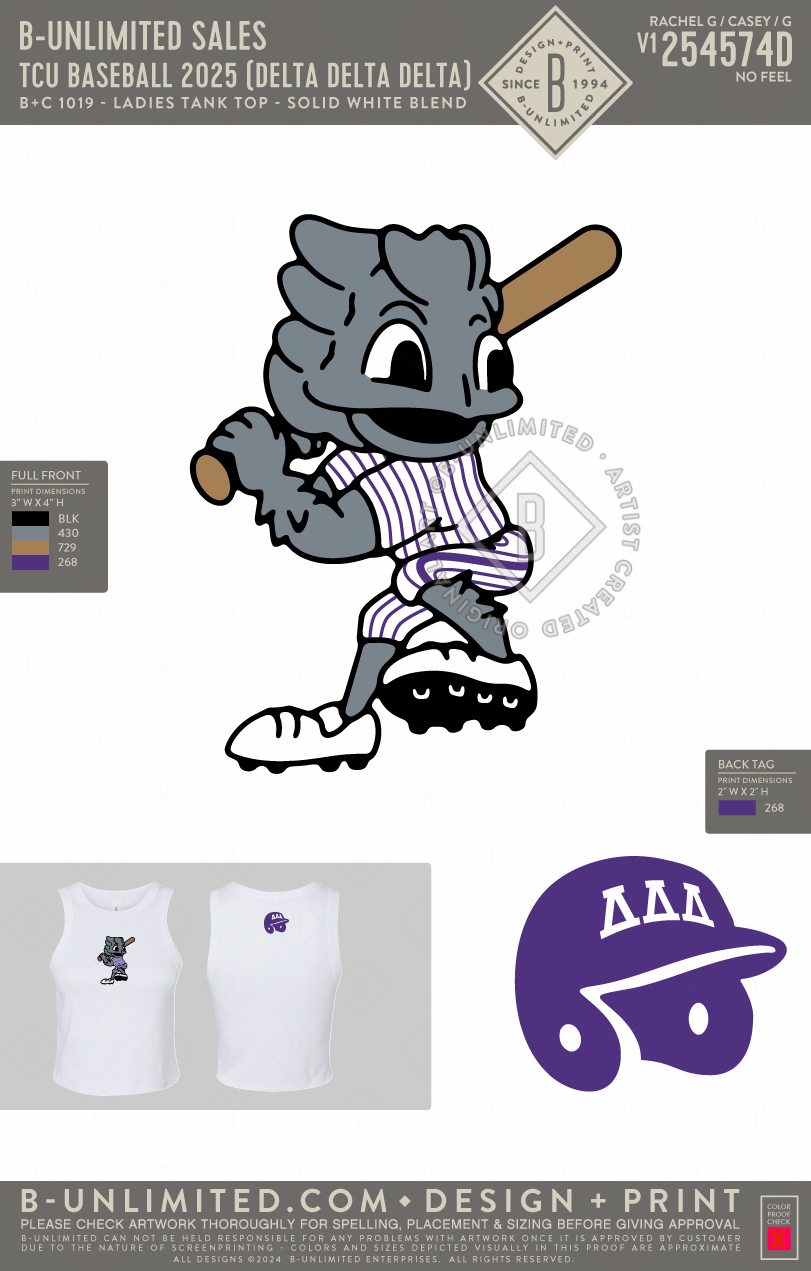 B-Unlimited Sales - TCU Baseball 2025 (Delta Delta Delta) - B+C - 1019 - Ladies Tank Top - Solid White Blend