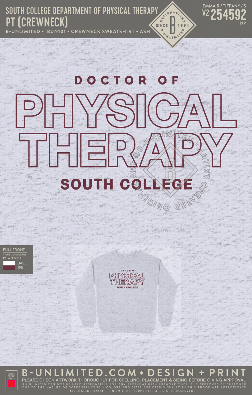 South College Department of Physical Therapy - PT (crewneck) - B-Unlimited BUN101 - Ash